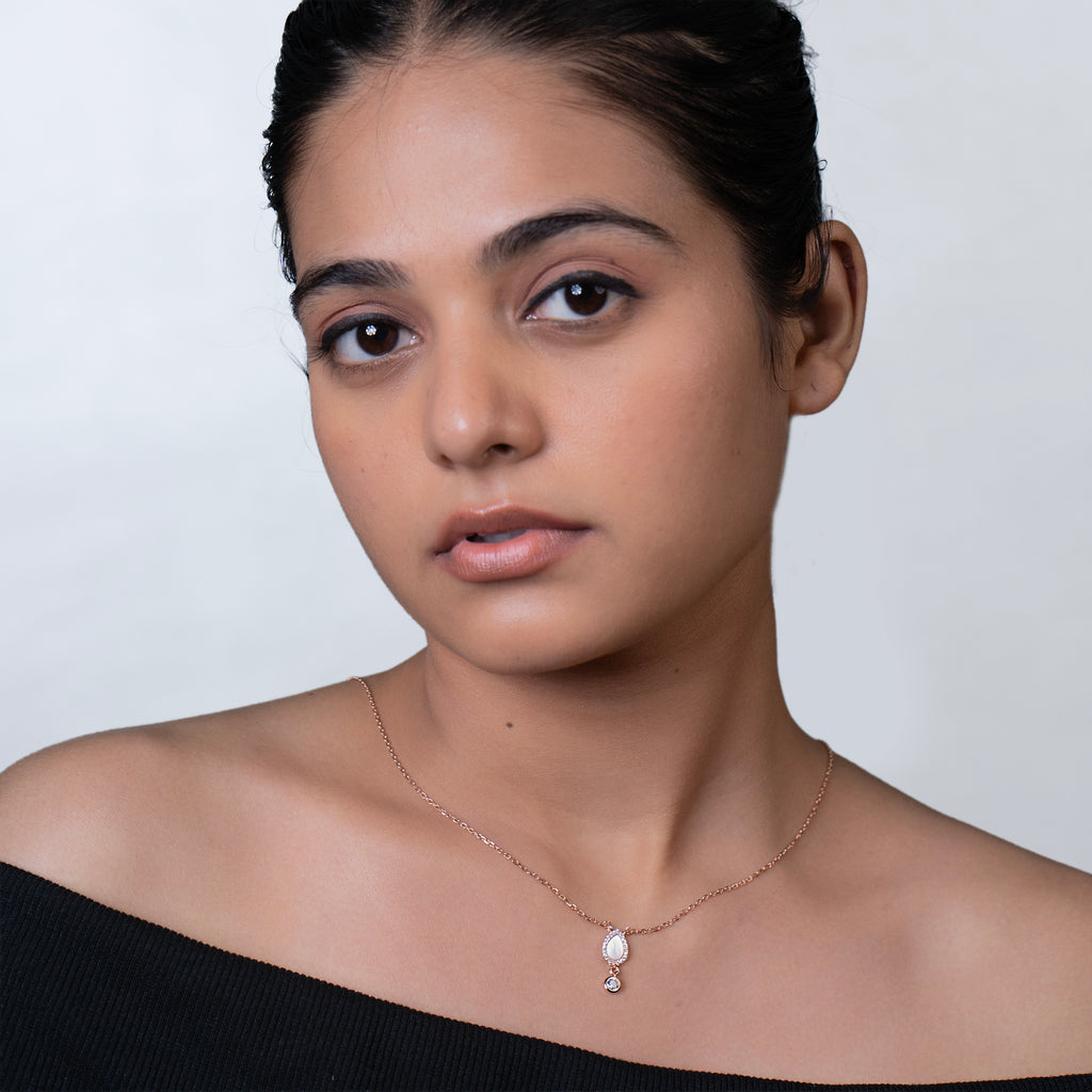 Teardrop Halo Pearl Drop Necklace