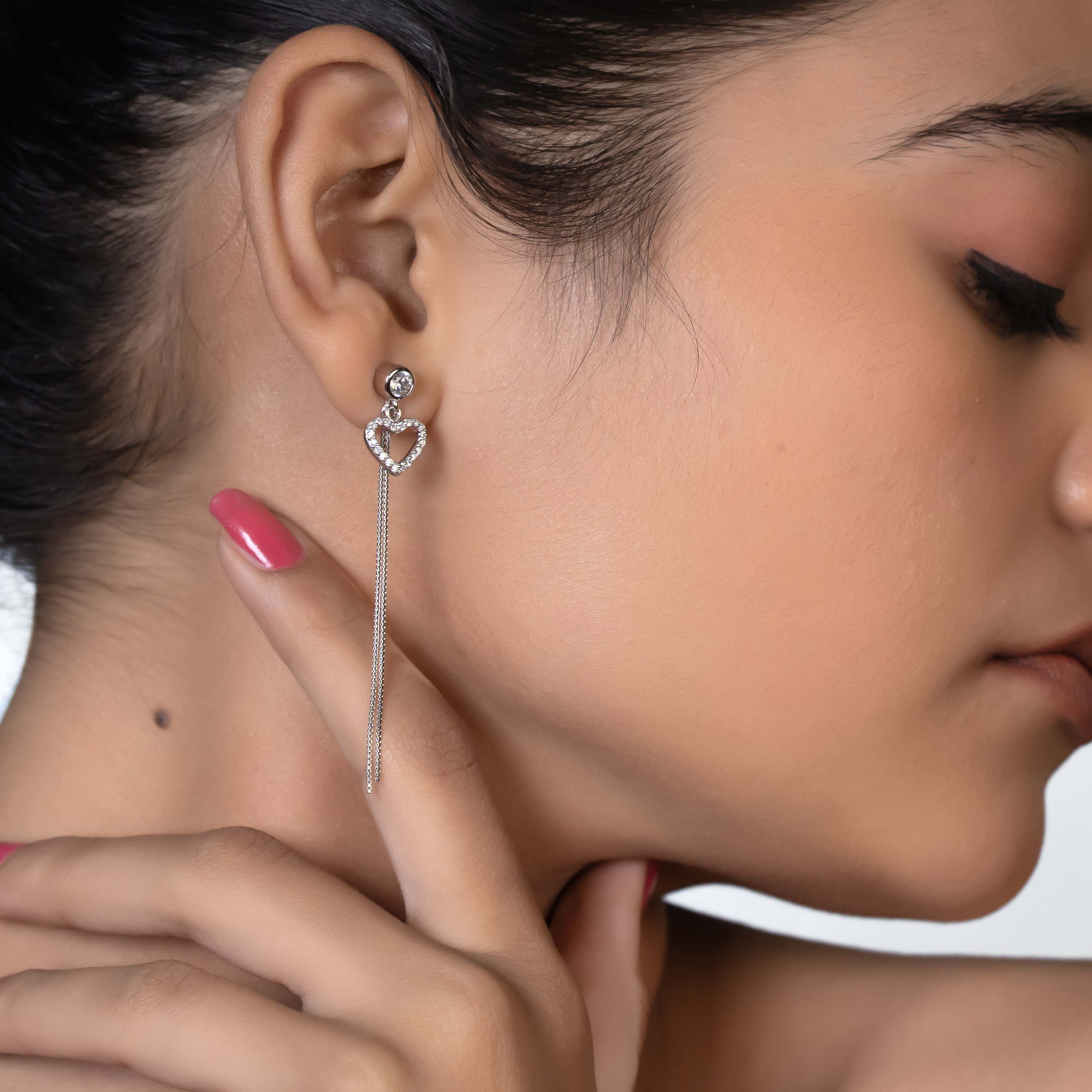 Silver Pavé Heart Chain Drops