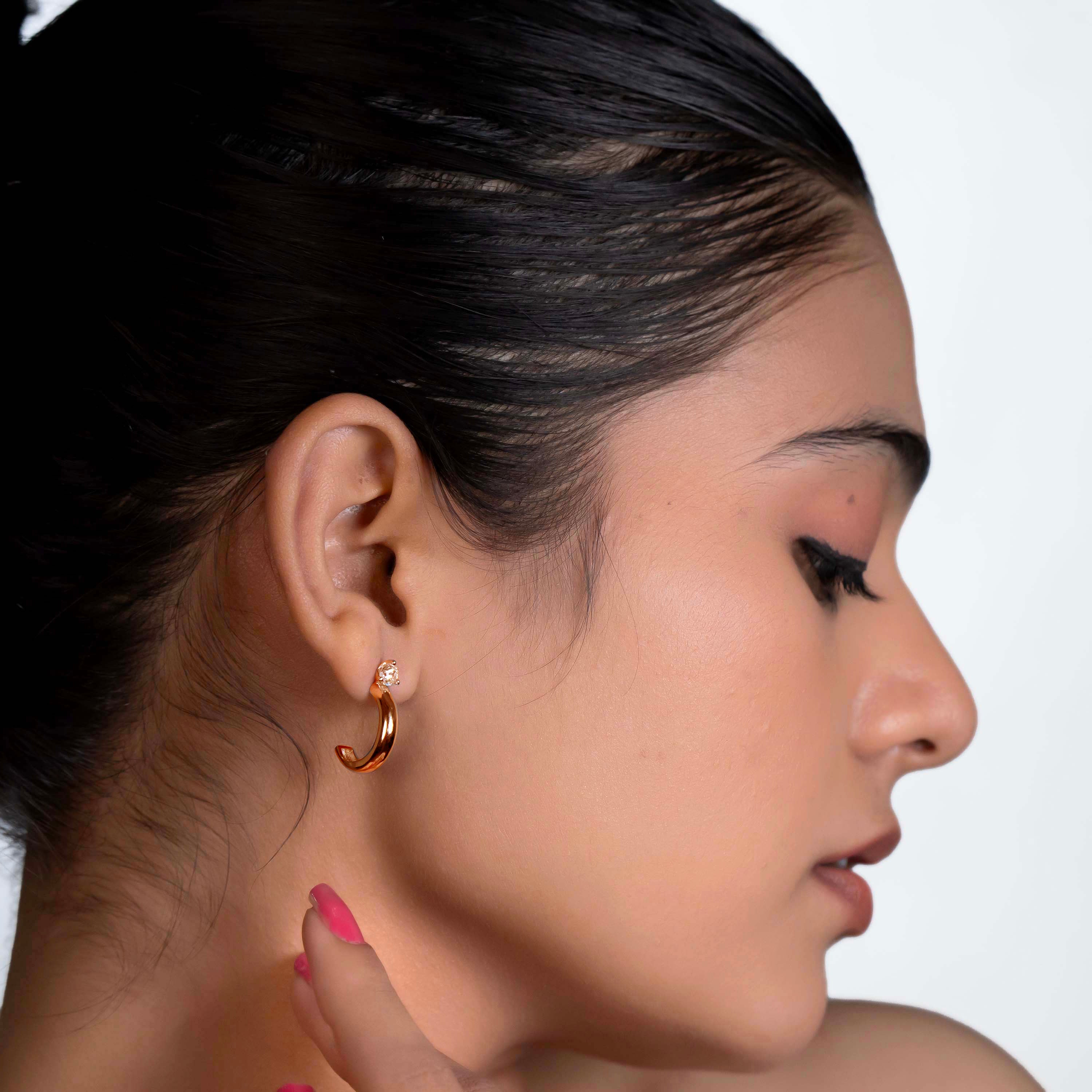 Rose gold Solitaire Dome Huggies