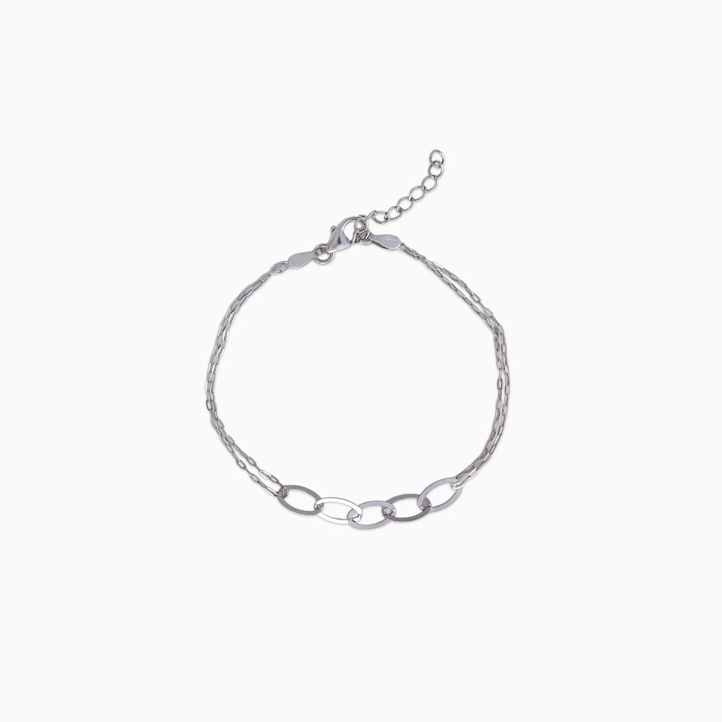 925 sterling silver, rhodium, Oval Link Duo Chain Bracelet bracelet (Everyday Edge), 16 cm