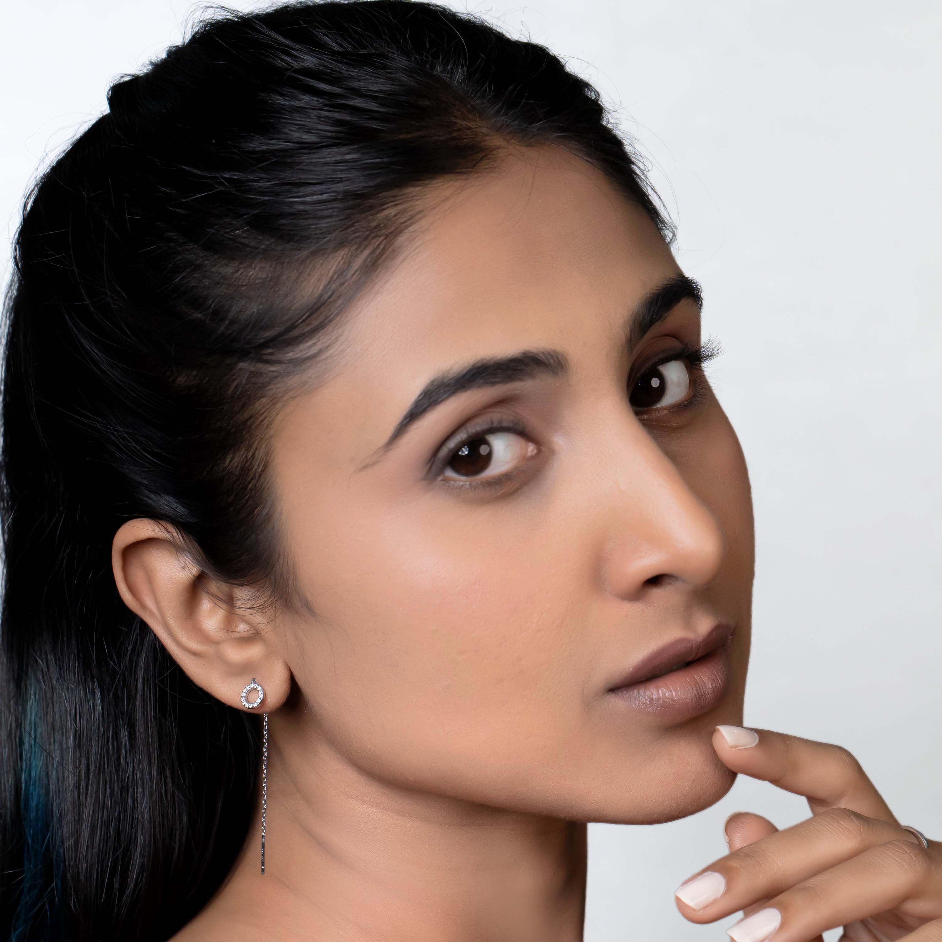 Silver Circle Pavé Threader Drops