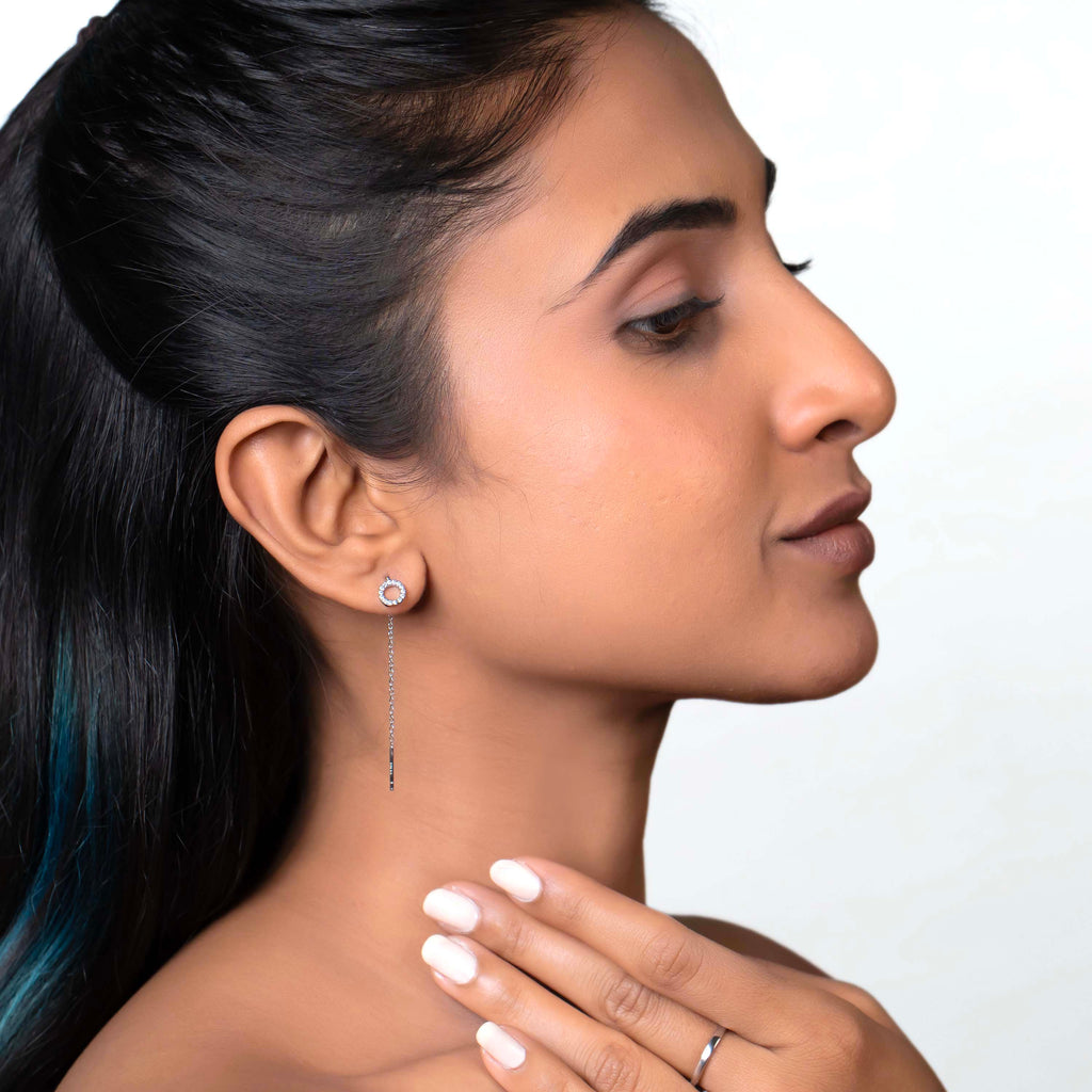 Silver Circle Pavé Threader Drops