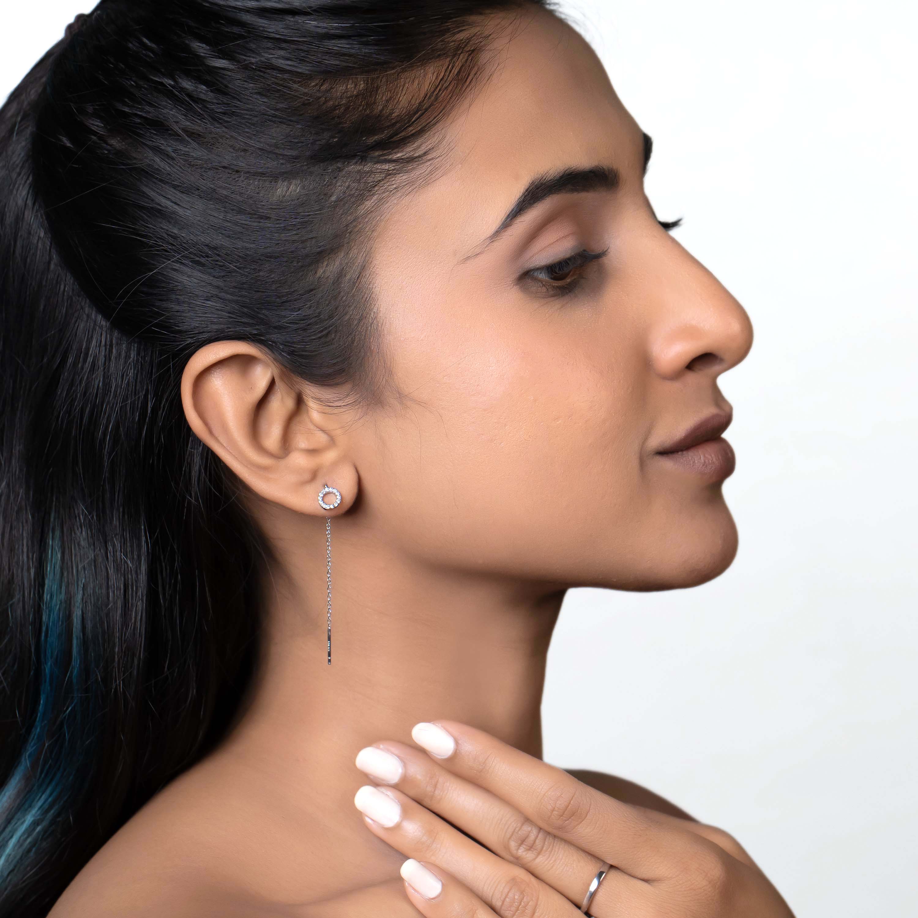 Silver Circle Pavé Threader Drops