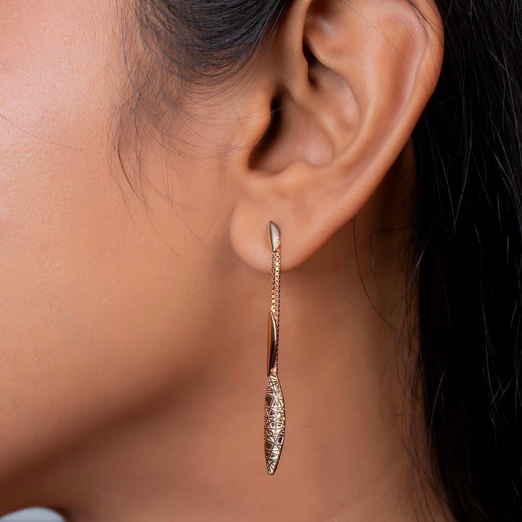 Rose gold Etched Leaf Linear Drops