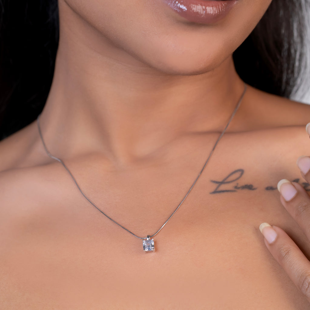 Silver Asscher Prism Necklace