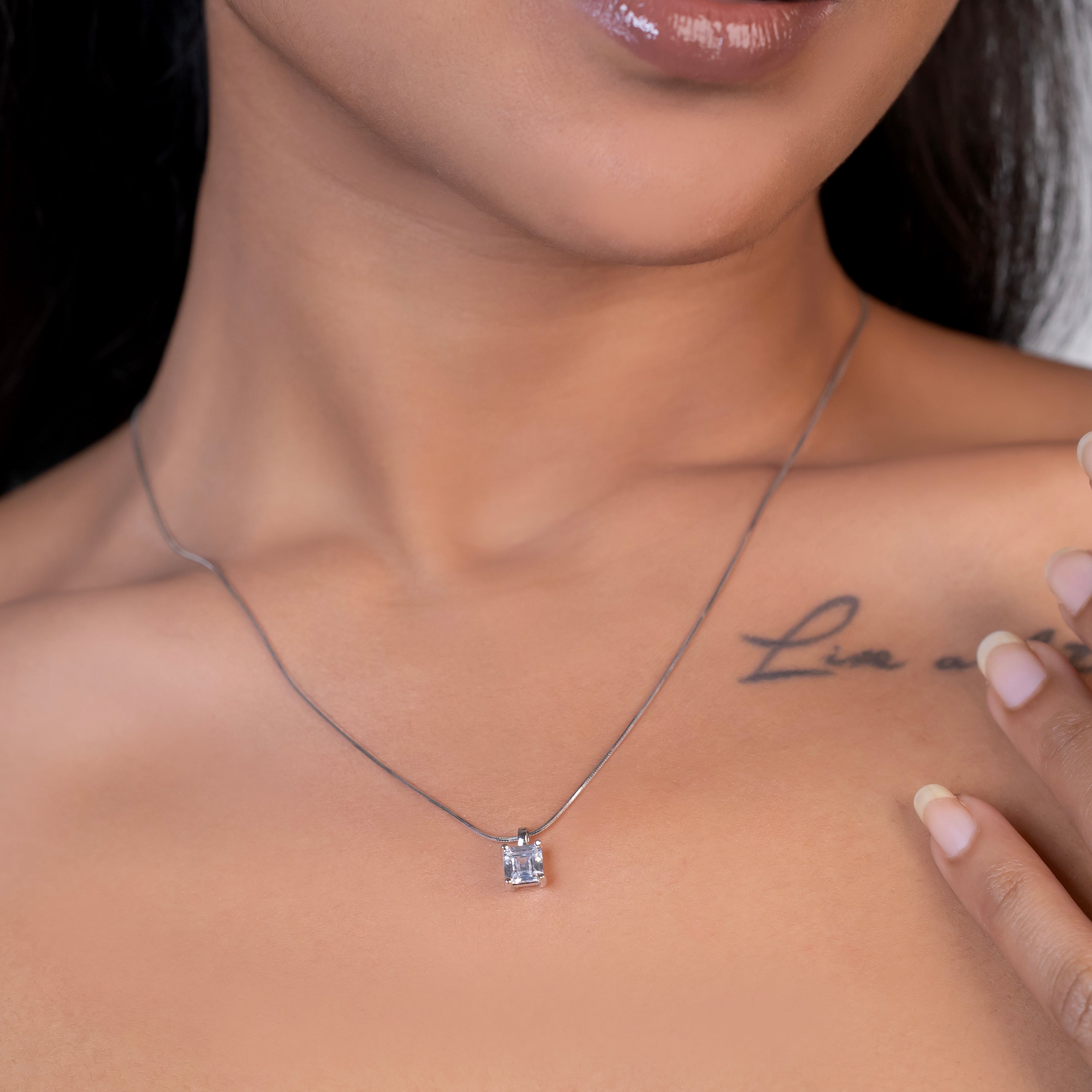 Silver Asscher Prism Necklace