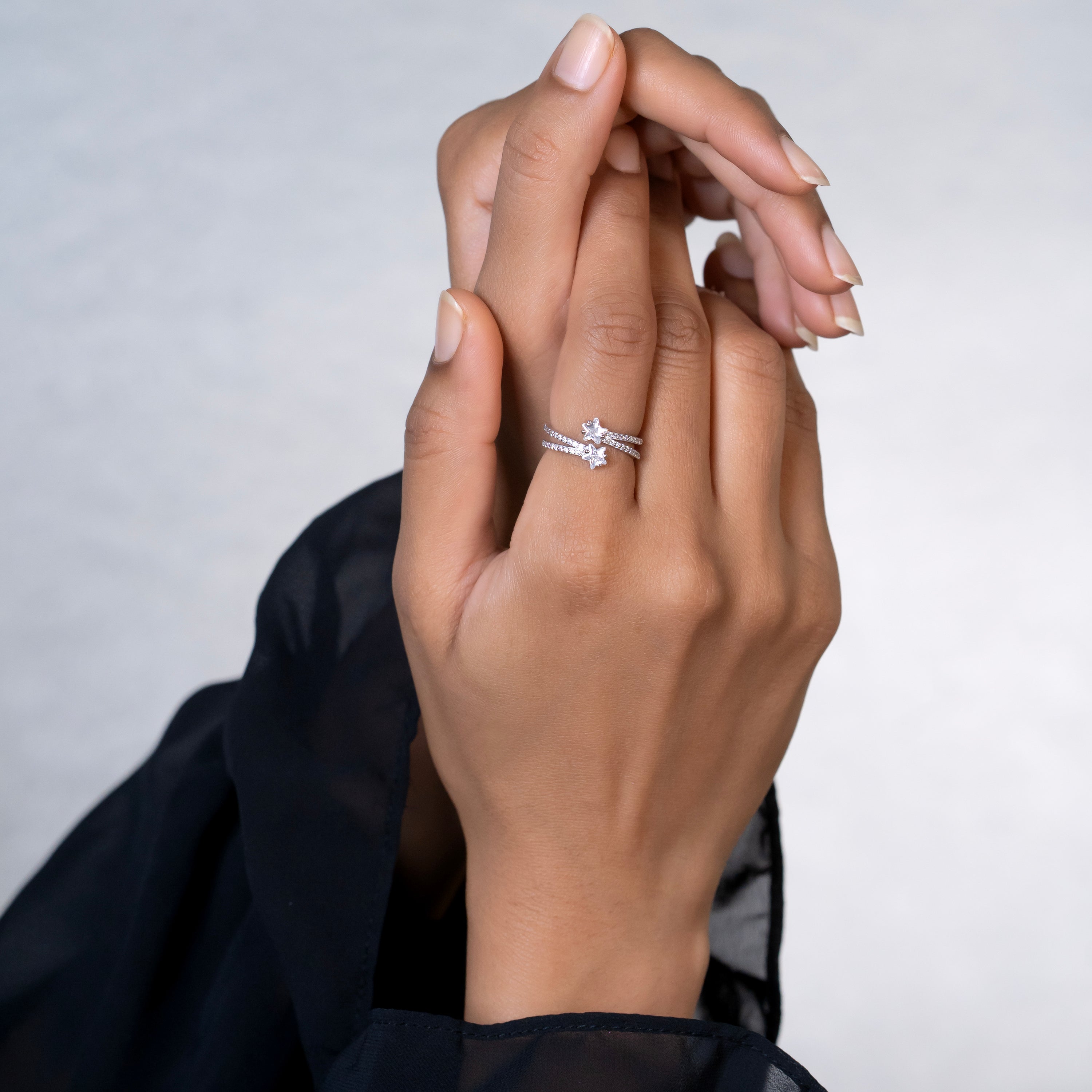 Twin Crescent Pavé Ring