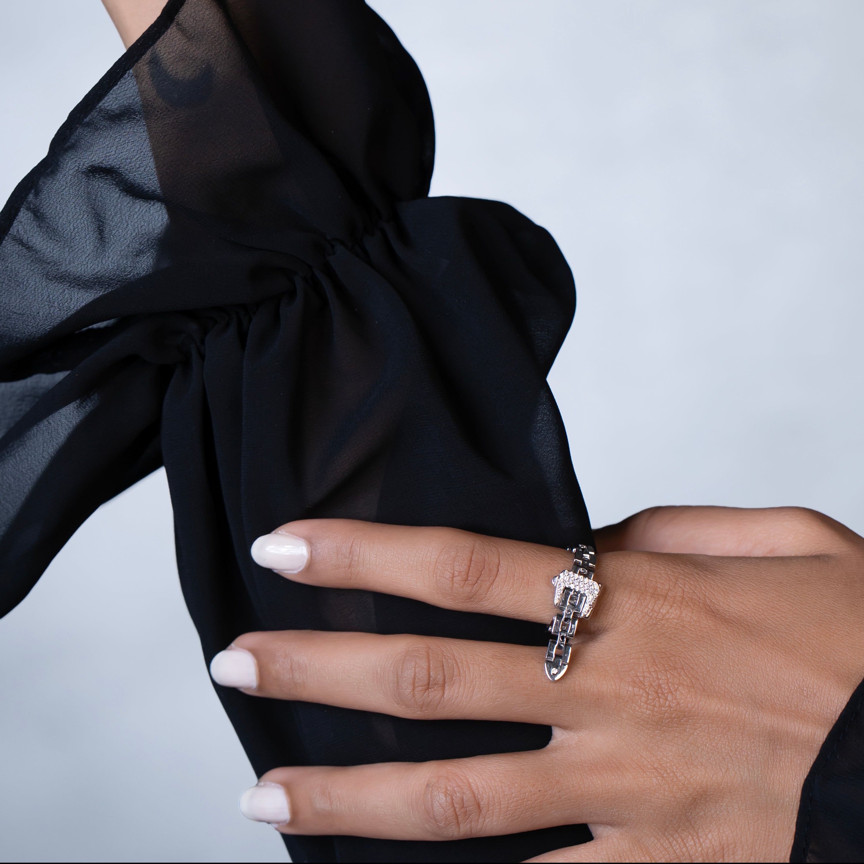 Box-Link Pavé Square Ring