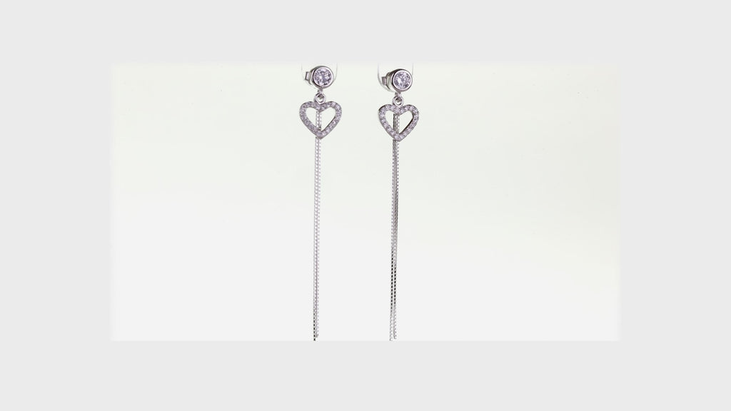 Silver Pavé Heart Chain Drops