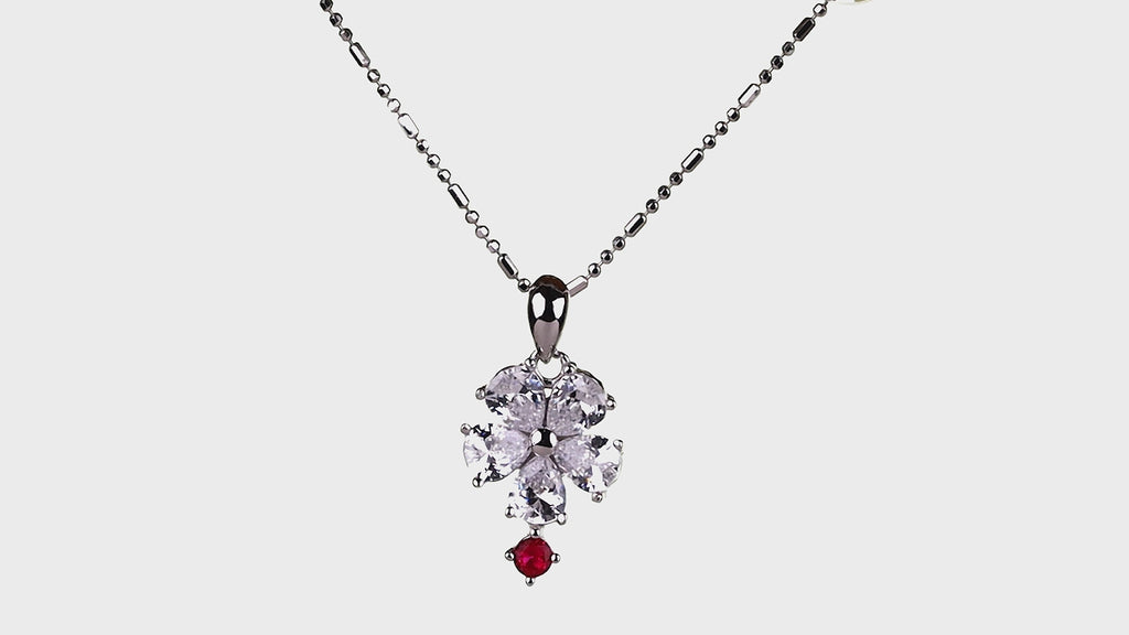 Crystal Petal Ruby Drop Necklace