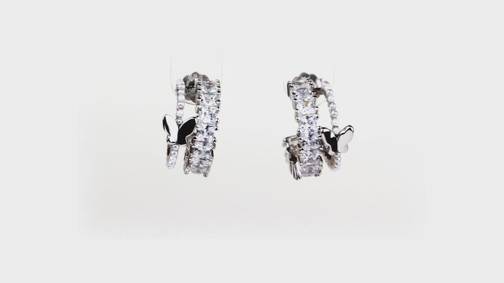 Silver Butterfly Gem Hoop Huggies