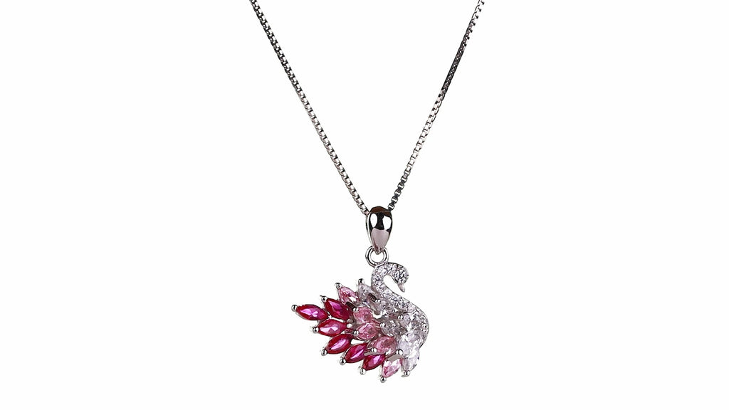 Fuchsia Plume Swan Pendant Set