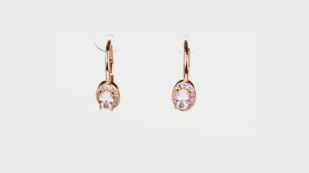 Rose gold Oval Halo Leverback Drops
