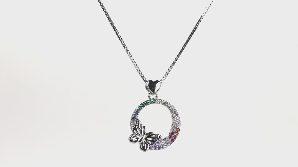 Rainbow Papillon Circle Pendant Set
