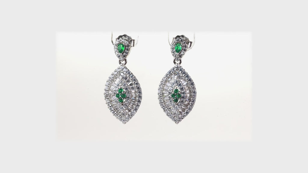 Silver Emerald Marquise Pavé Drops